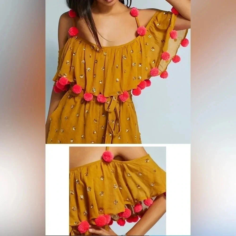 Anthropologie Sundress size M/L NWT SOFIA POMMED ROMPER Jumpsuit